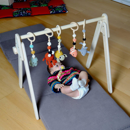 Montessori Baby Gym & Hanging Toys Set | Wooden Play Gym for Babies