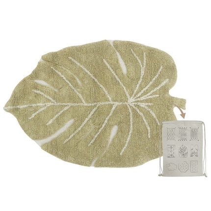 Mini Monstera Leaf Washable Rug - Olive