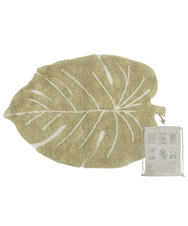 Mini Monstera Leaf Washable Rug - Olive