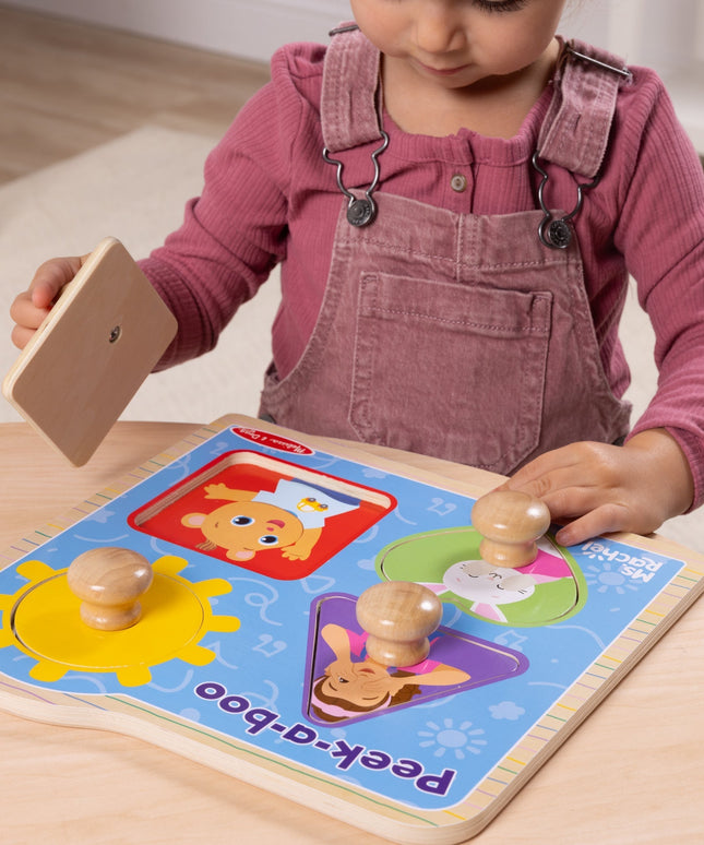 Ms. Rachel™ Wooden Peek-a-Boo Jumbo Peg Puzzle – 4 Pieces