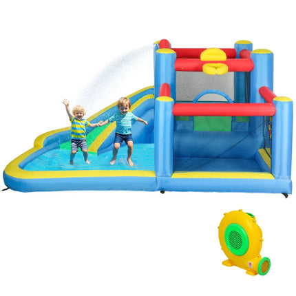 Qaba Inflatable Water Slide Bounce House w/ 550W Blower