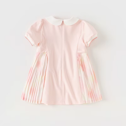 Toddler Girls Summer Short Sleeve Pink Pleated Dress