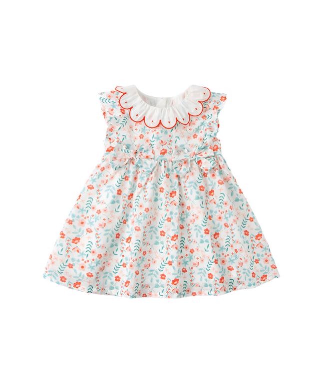 Girls Summer Cotton Floral Print Lace Collar A-line Princess Dress