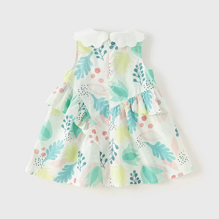 Girls Summer Leaf Print Sleeveless Sweet Dress