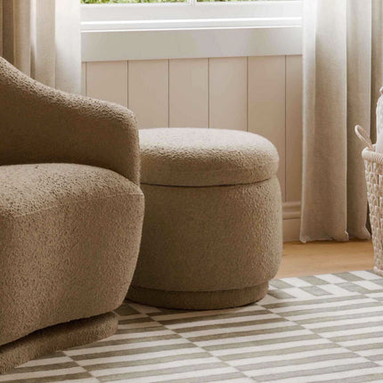 Enoki Storage Ottoman in Boucle