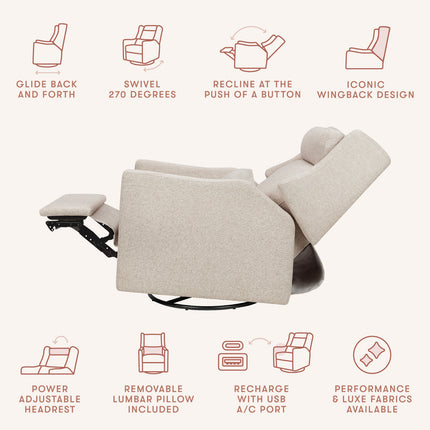 Kiwi Plus Power Recliner and Swivel Glider with Power Adjustable Headrest and USB Port