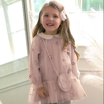 Toddler Girls Sweet Pink Embroidery Mesh Princess Dress (wallet bag)