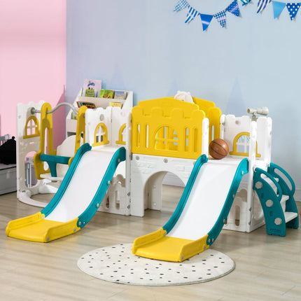 Qaba 8 in 1 Toddler Slide and Swing Set w/ 2 Slides