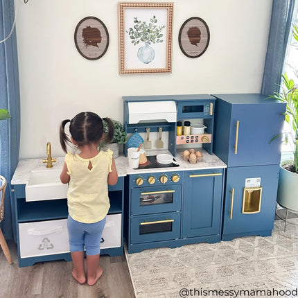 LITTLE CHEF ATLANTA LARGE MODULAR PLAY KITCHEN - STONE BLUE/GOLD