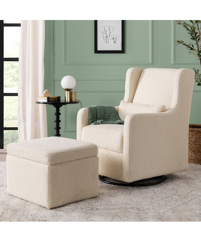 Adrian Swivel Glider with Storage Ottoman | Ivory Boucle fabric