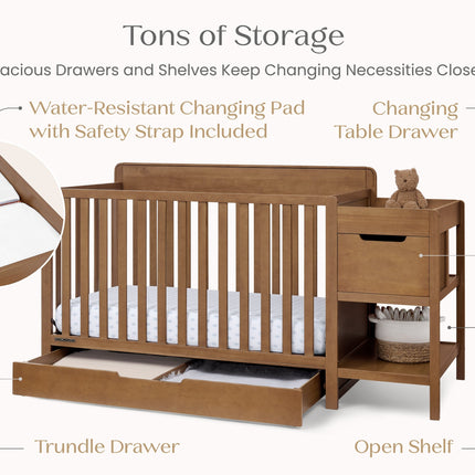 Maya 5-in-1 Convertible Crib and Changer with Storage