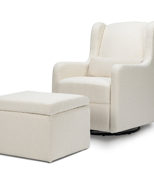Adrian Swivel Glider with Storage Ottoman | Ivory Boucle fabric