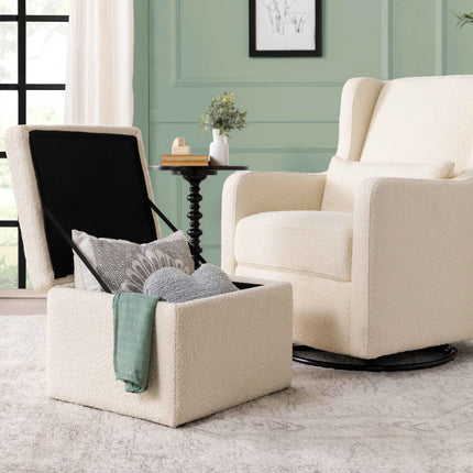 Adrian Swivel Glider with Storage Ottoman | Ivory Boucle fabric