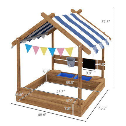 Outsunny Wooden Sandbox with Canopy, House Design for 3-7 Years Old, Brown