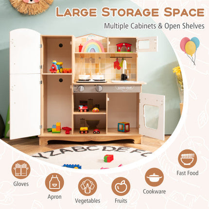 Wooden Kids Pretend Kitchen Playset Cooking Play Toy With Utensils and Sound
