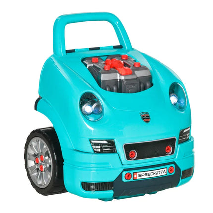 Qaba Mechanic Kids Truck Engine Toy Set, Car Service Play Set, Teal