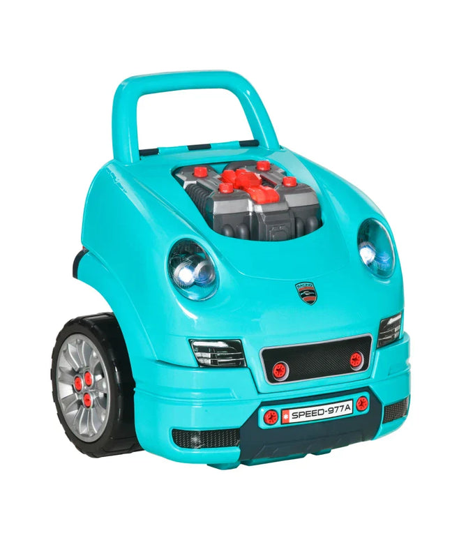 Qaba Mechanic Kids Truck Engine Toy Set, Car Service Play Set, Teal
