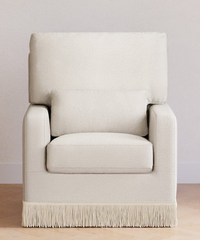 Crawford Pillowback Comfort Swivel Glider | Boucle with Tassel Fringe