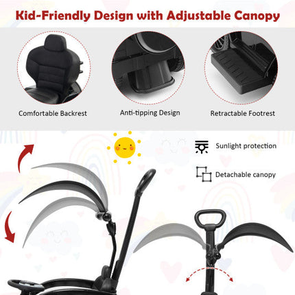 3-in-1 Ride on Push Car Mercedes Benz G350 Stroller Sliding Car With Canopy-Black