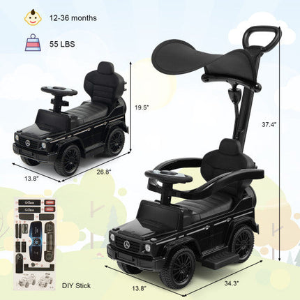 3-in-1 Ride on Push Car Mercedes Benz G350 Stroller Sliding Car With Canopy-Black