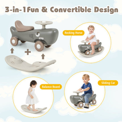 Convertible Rocking Horse and Sliding Car With Detachable Balance Board-Dark Gray