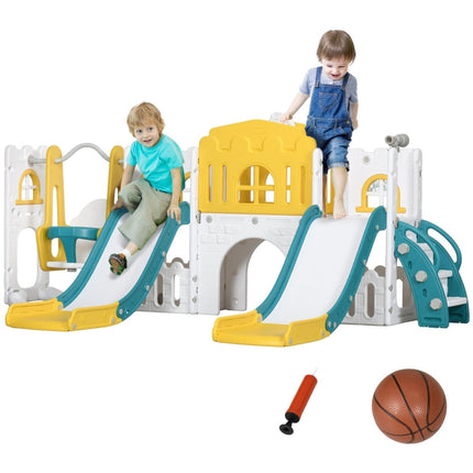 Qaba 8 in 1 Toddler Slide and Swing Set w/ 2 Slides