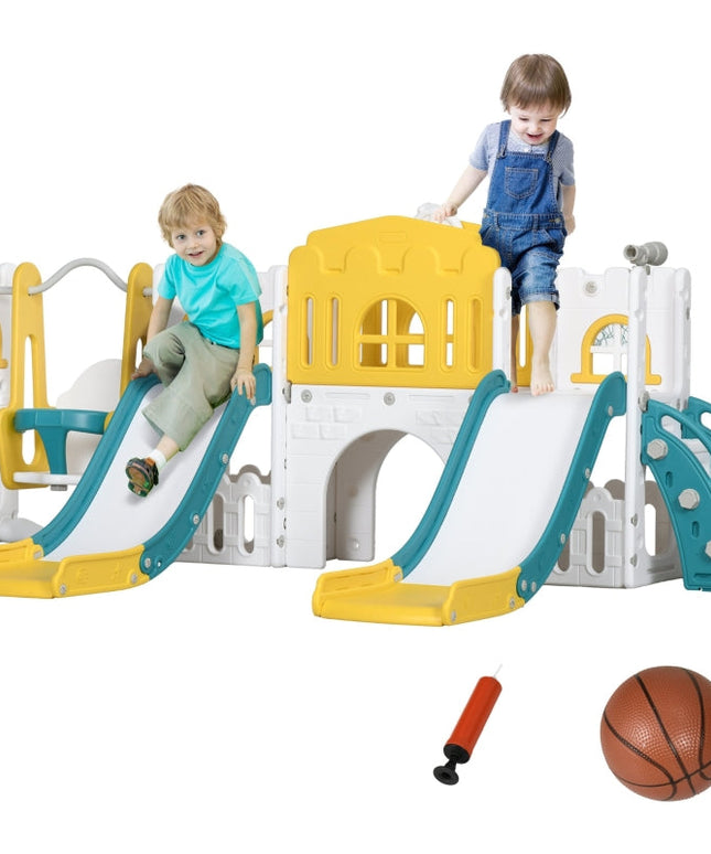 Qaba 8 in 1 Toddler Slide and Swing Set w/ 2 Slides