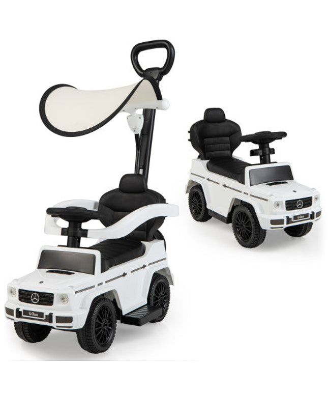 3-in-1 Ride on Push Car Mercedes Benz G350 Stroller Sliding Car With Canopy-White