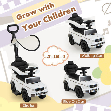 3-in-1 Ride on Push Car Mercedes Benz G350 Stroller Sliding Car With Canopy-White