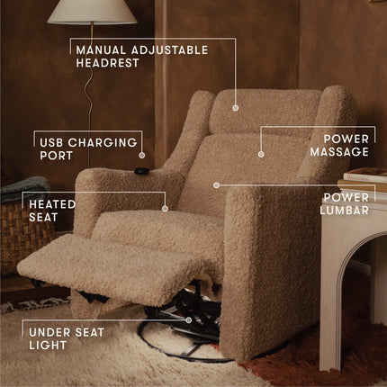 Kiwi Deluxe Power Recliner and Swivel Glider with Heat and Massage