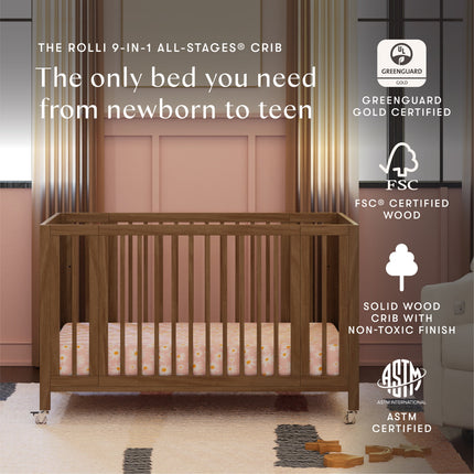 Rolli 9-in-1 Convertible All-Stages® Crib with Bassinet & Toddler Bed Conversion Kits