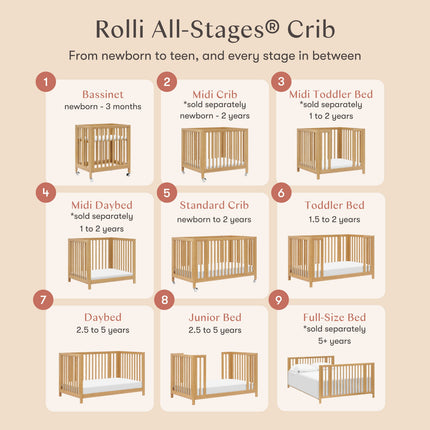 Rolli 9-in-1 Convertible All-Stages® Crib with Bassinet & Toddler Bed Conversion Kits