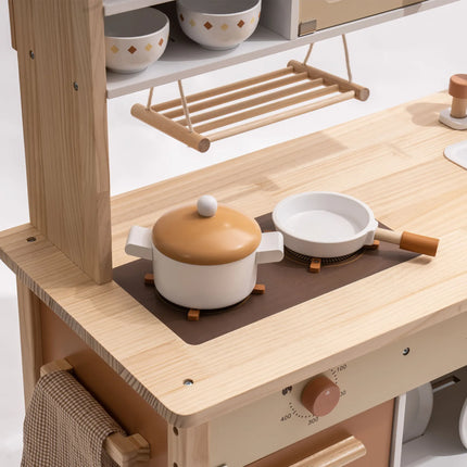Wooden Play Kitchen with Realistic Accessories - Caramel