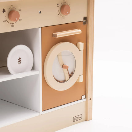 Wooden Play Kitchen with Realistic Accessories - Caramel