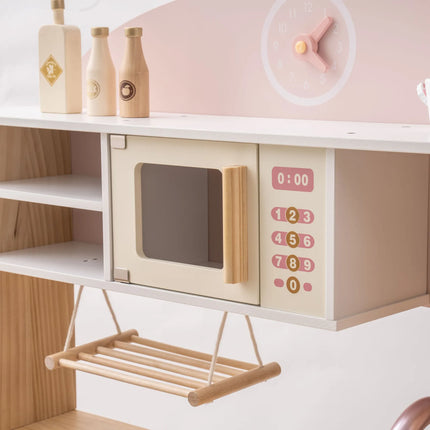 Wooden Play Kitchen with Realistic Accessories - Pink