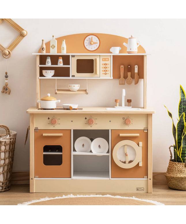 Wooden Play Kitchen with Realistic Accessories - Caramel