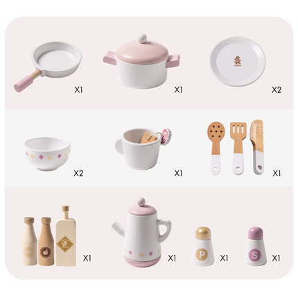 Wooden Play Kitchen with Realistic Accessories - Pink