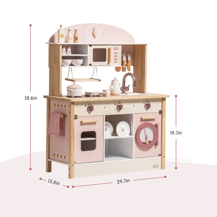 Wooden Play Kitchen with Realistic Accessories - Pink