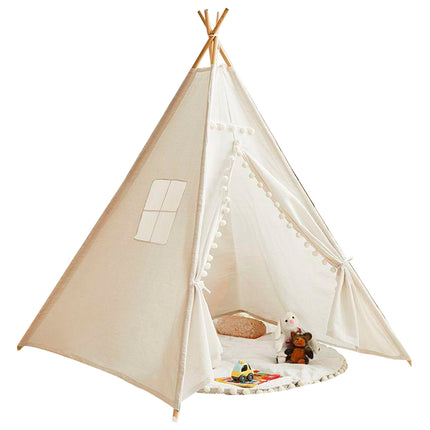 Large Foldable Kids Canvas Teepee Play Tent With Lights  ( White )