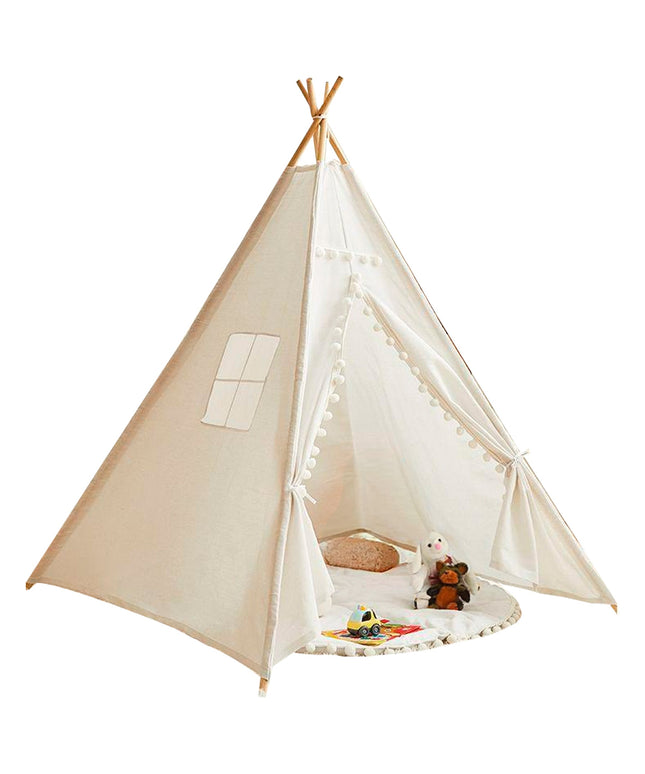 Large Foldable Kids Canvas Teepee Play Tent With Lights  ( White )