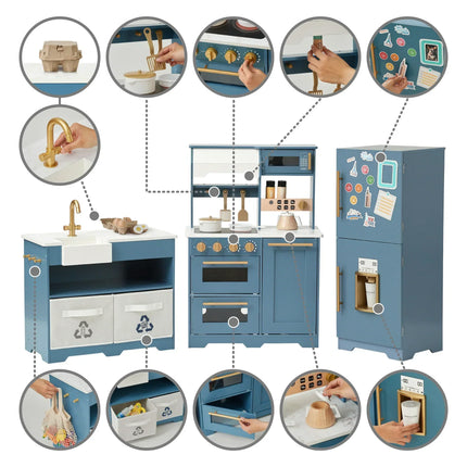 LITTLE CHEF ATLANTA LARGE MODULAR PLAY KITCHEN - STONE BLUE/GOLD