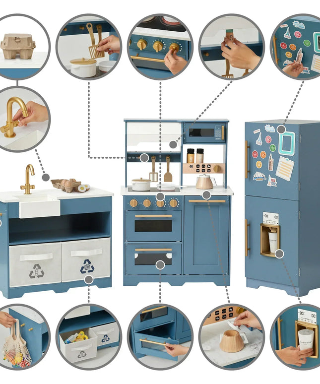 LITTLE CHEF ATLANTA LARGE MODULAR PLAY KITCHEN - STONE BLUE/GOLD