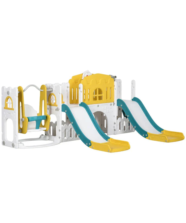 Qaba 8 in 1 Toddler Slide and Swing Set w/ 2 Slides