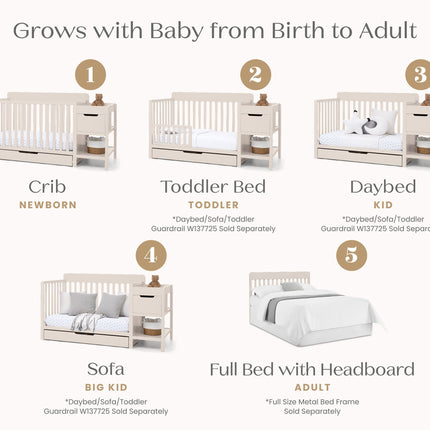 Maya 5-in-1 Convertible Crib and Changer with Storage