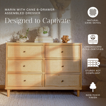Marin with Cane 6 Drawer Assembled Dresser